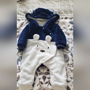 Cozy Navy and White Bear Kids One Piece Coat